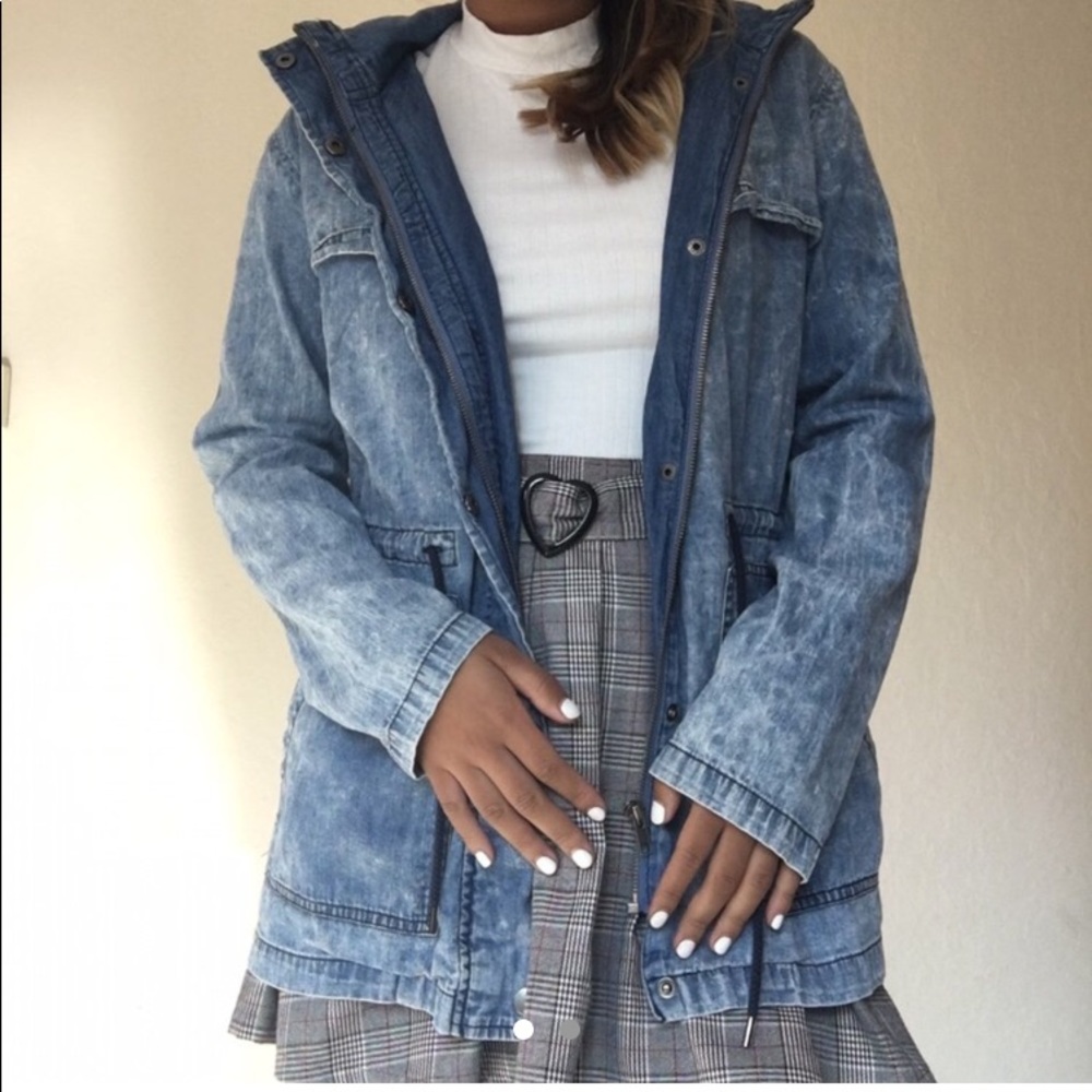 DENIM COAT WITH HOOD
